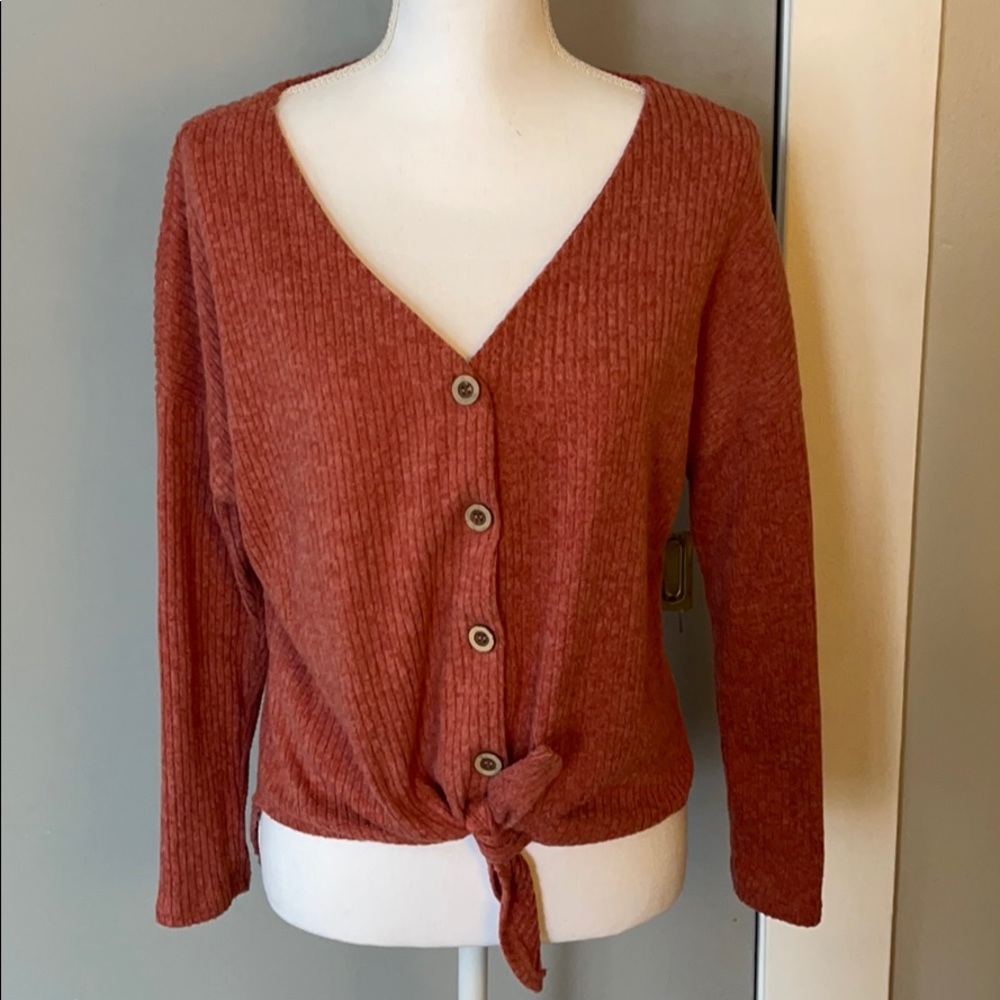 Cozy Tie-front Button Down Blouse!